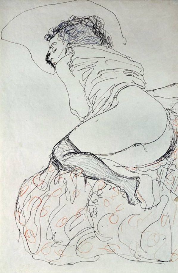 Gustav Klimt Female Nude, Turned to the Left